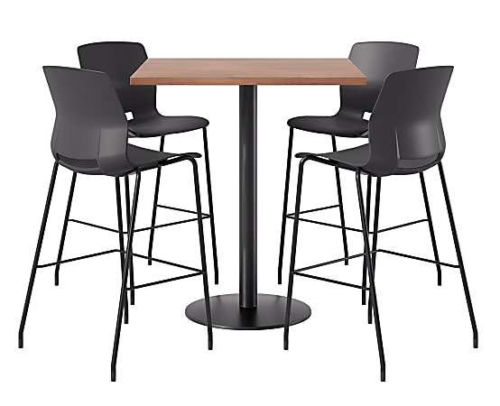 KFI Studios Proof Bistro Square Pedestal Table With Imme Bar Stools, Includes 4 Stools, 43-1/2”H x 42”W x 42”D, River Cherry Top/Black Base/Black Chairs