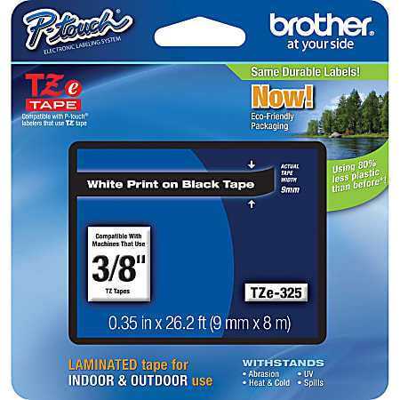 Brother® TZe-325 White-On-Black Tape, 0.38" x 26.2'