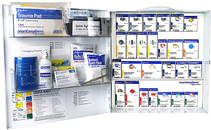 First Aid Only Smart Compliance ANSI B First Aid Large Metal Cabinet With Medication, 16-1/2"H x 15-3/4"W x 15-1/2"D, White