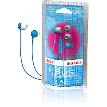 Maxell Earset - Stereo - Mini-phone - Wired - 16 Ohm - 20 Hz - 20 kHz - Earbud - Binaural - Open - 4 ft Cable - Blue