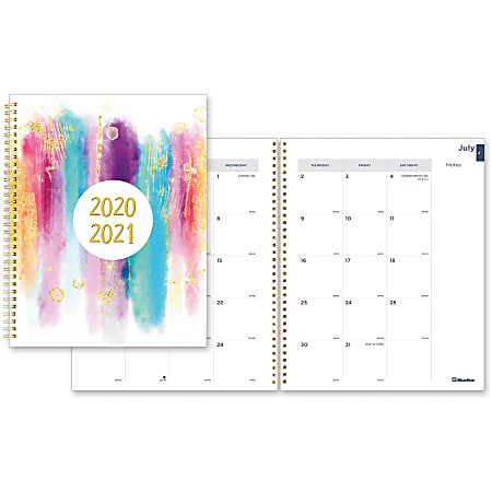 Rediform Stardust Academic Monthly Planner - Academic/Professional - Monthly - 1.2 Year - July 2020 till August 2021 - 1 Month Double Page Layout - Twin Wire - Desk - Blue, Gold - Paper, Poly - 11" Height x 8.5" Width
