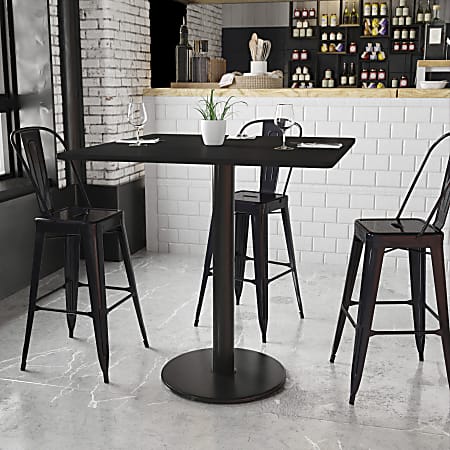 Flash Furniture Laminate Square Table Top With Round Bar-Height Base, 43-1/8"H x 42"W x 42"D, Black