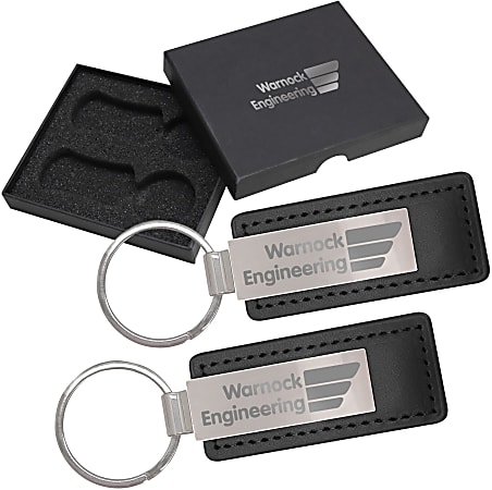 Custom Dual Leatherette Key Chain Gift Box Set, 4-3/4" x 4"