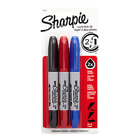 Sharpie® Twin-Tip Permanent Markers, Chisel/Super Points, Assorted, Pack Of 3