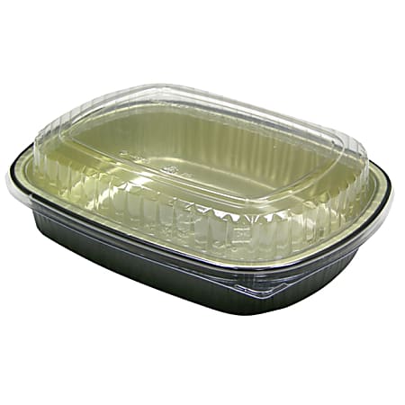 Pactiv EarthChoice Classic Carryout Containers With Lids, Small, 9"H x 7"W x 1-3/4"D, Black/Gold, Pack Of 50 Containers