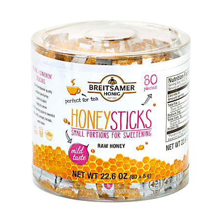 Breitsamer Honig Raw Honey Sticks, 22.6 Oz, Pack Of 80 Sticks