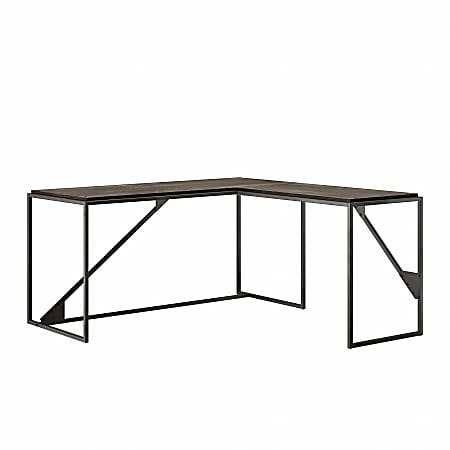 Bush Furniture Refinery 62"W L-Shaped Industrial Desk, Dark Gray Hickory, Standard Delivery
