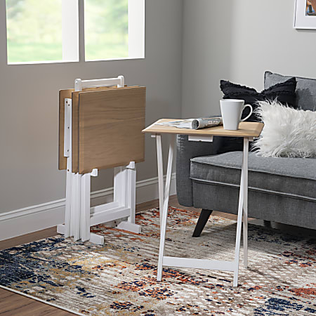 Linon Martell 5 Piece Tray Table Set 26 38 H x 18 1516 W x 15 34 D NaturalWhite Office Depot
