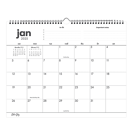 2025 Blue Sky Monthly Wall Calendar, 15” x 12”, To Do, January 2025 To December 2025