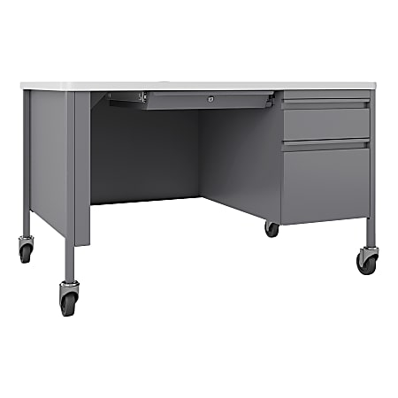 Lorell™ Fortress Steel Right-Pedestal Mobile Teacher's Desk, White/Platinum
