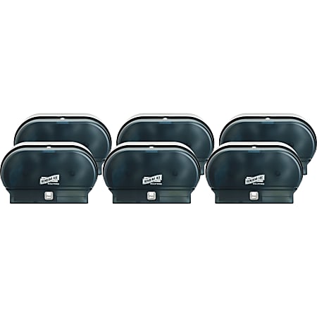 Genuine Joe Standard Bath Tissue Roll Dispenser - Manual - Roll - 2000 x Sheet, 2 x Roll - Black - Sliding Door - 6 / Carton