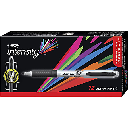 BIC Grip Ultra Fine Point Permanent Markers Black Pack Of 12 - Office Depot