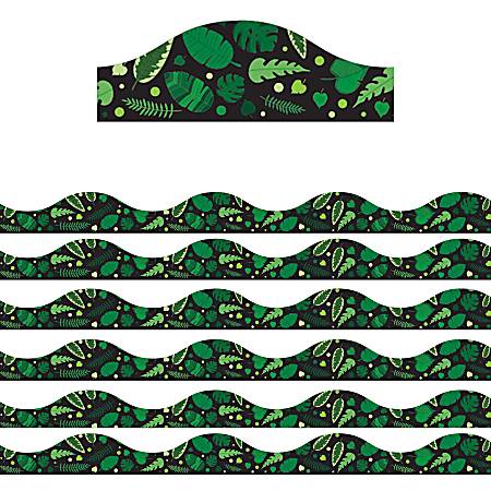 Ashley Productions Magnetic Scallop Border, Greenery On Black, 12' Per Pack, Set Of 6 Packs