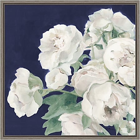 Amanti Art Peony Flowers on Navy by Marilyn Hageman Framed Canvas Wall Art Print, 16" x 16", Graywash