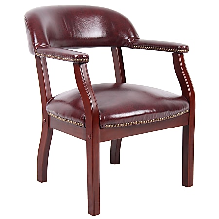 Boss Traditional Guest Chair, 35 1/2"H x 25"W x 27"D, Mahogany/Burgundy Leather