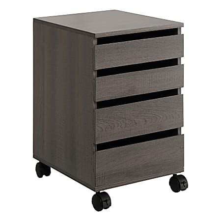 Office Star Holly 14"W 4-Drawer Mobile Storage Cart, Farm Oak