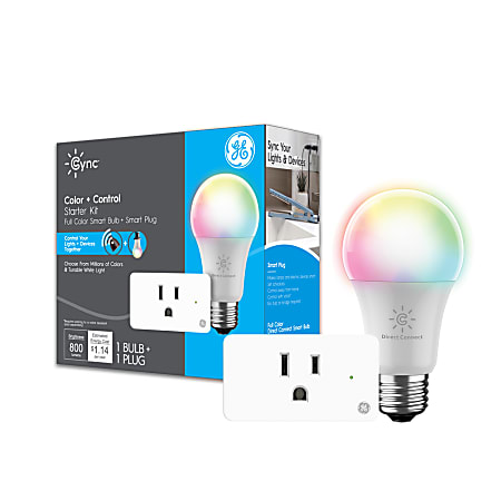 GE Cync Smart Plug Control & Smart Direct Connect Dimmable RGBW Full Color-Changing A19 Bulb Kit