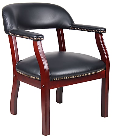 Boss Office Products Traditional Tufted Conference Chair, Black/Mahogany