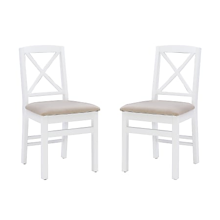 Linon Thames X-Back Dining Chairs, White/Beige, Set Of 2 Chairs