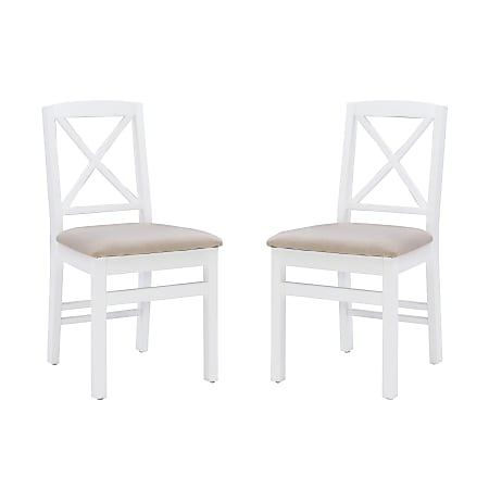 Linon Thames X-Back Dining Chairs, White/Beige, Set Of 2 Chairs