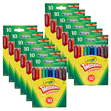 Crayola Mini Twistables Crayons, Mini Size, Assorted Colors, 10 Crayons Per Pack, Set Of 12 Packs
