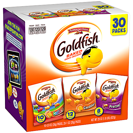 Pepperidge Farm Goldfish Classic Variety Snack Pack, 1.5 Oz, Pack Of 30 Pouches