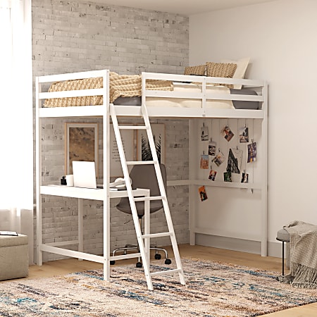 Flash Furniture Riley Loft Bed Frame With Desk, Twin, 42-1/2”L x 78-3/4”W x 42-1/2”D, White