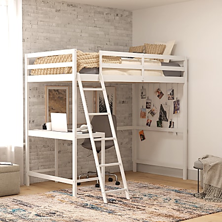 White loft bed best sale with desk underneath