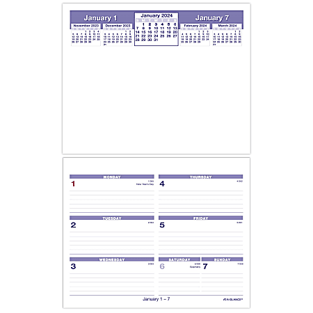 2024 AT-A-GLANCE® Flip-A-Week Weekly Desk Calendar Refill, 6" x 7", January to December 2024, SW705X50