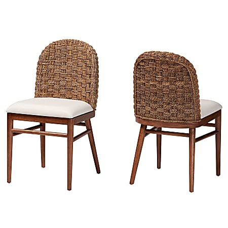 bali & pari Denver Modern Bohemian Acacia Wood and Seagrass Dining Chairs, White/Walnut Brown, Set Of 2 Chairs