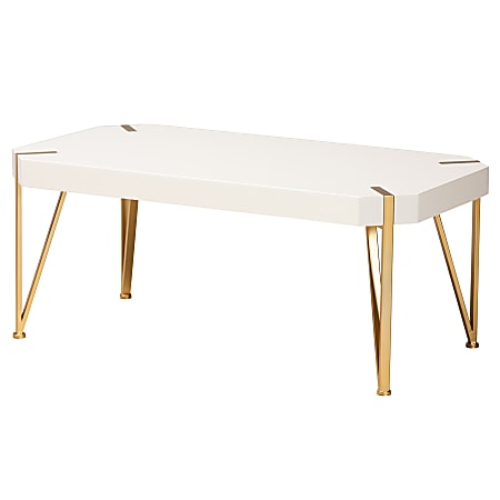 Baxton Studio Contemporary Glam And Luxe Coffee Table, 18"H x 43-1/2"W x 23"D, Brushed Gold/White