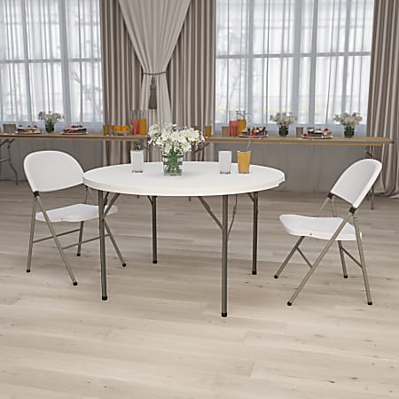 Flash Furniture Round Plastic Folding Table, 29"H x 48"W x 48"D, Granite White