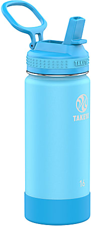 Takeya Actives Kids' Insulated Water Bottle With Straw Lid, 16 Oz, Atlantic/Sail Blue