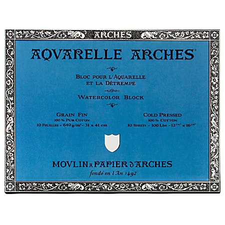 Arches Aquarelle Watercolor Block 300 Lb Cold Press 12 x 16 - Office Depot