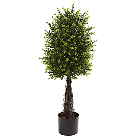 Nearly Natural Ixora Topiary 35”H Plastic UV Resistant Indoor/Outdoor Tree, 35”H x 12”W x 12”D, Green