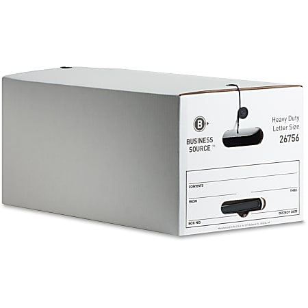 Business Source Storage Boxes With String & Button Closure, Letter Size, 12" x 24" x 10", White, Box Of 12