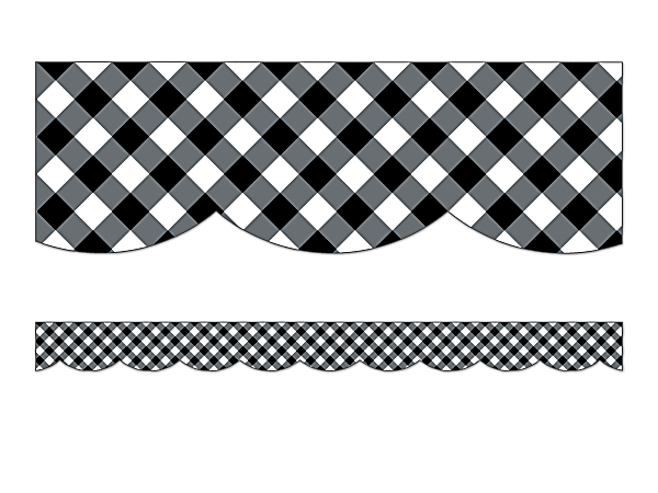 Schoolgirl Style Scalloped Bulletin Board Borders, 3' x 3", Woodland Whimsy Black & White Gingham, 13 Strips
