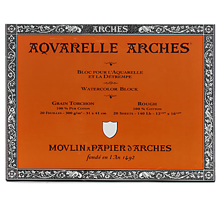 Arches® Aquarelle Watercolor Block, 140 Lb, Rough Press, 12" x 16"