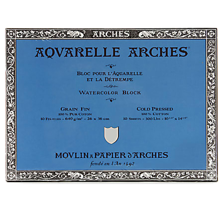 Arches Aquarelle Watercolor Block 300 Lb Cold Press 10 x 14 - Office Depot