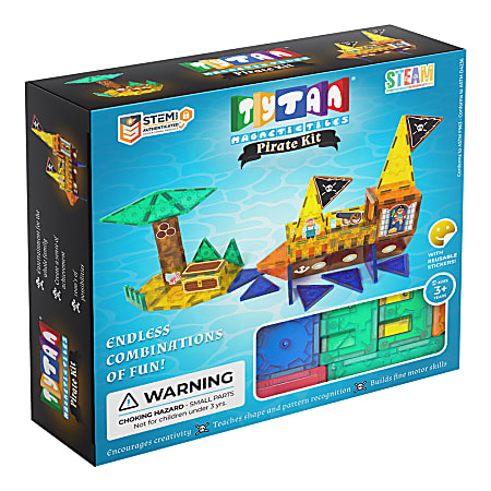 Tytan Toys Magnetic Tile Blocks Pirate Ship Kit, Assorted Colors, Kit Of 60 Pieces