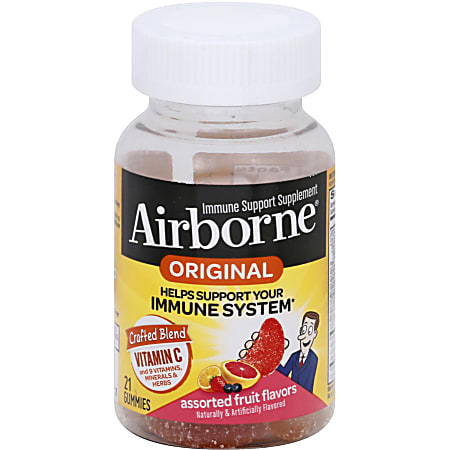 Airborne Immune Supplement Gummy For Immune Support, Fruit, Box Of 21