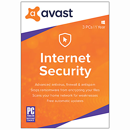 Avast Internet Security For 3 Devices, 1-Year Subscription, Disc