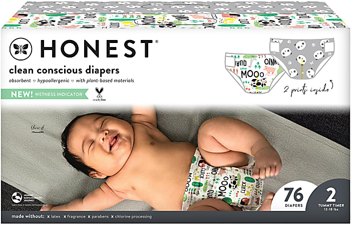 The Honest Company Clean Conscious Diapers, Size 2, Panda/Barnyard, 76 Diapers Per Box