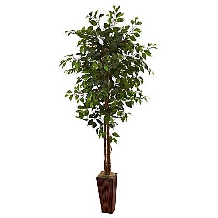 Nearly Natural 6'H Ficus Tree With Bamboo Planter, 72"H x 34"W x 34"D, Brown/Green