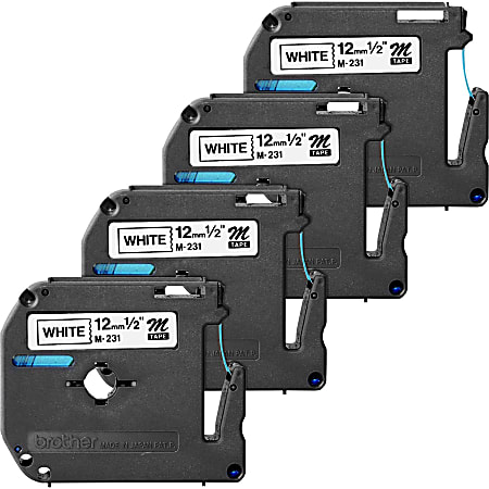 Brother P-touch Nonlaminated M Series Tape Cartridge - 1/2" Width - Direct Thermal - White - 4 / Bundle - Non-laminated, Self-adhesive