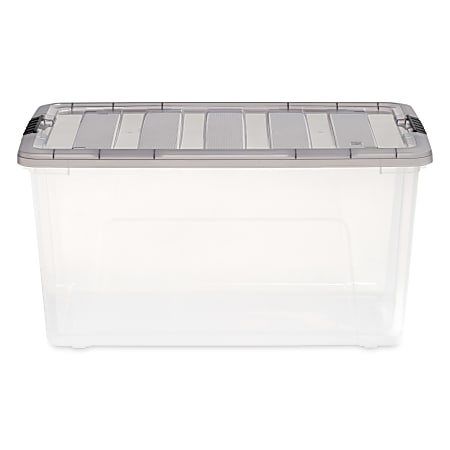 Iris® Stack & Pull™ Storage Boxes, 18 Gallon, Clear/Gray, Set Of 3 Boxes
