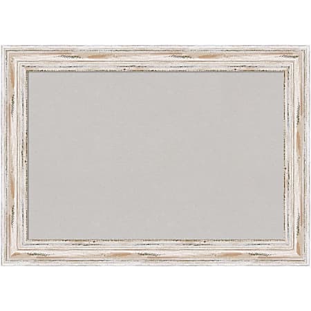 Amanti Art Rectangular Non-Magnetic Cork Bulletin Board, Gray, 21” x 15”, Alexandria White Wash Narrow Wood Frame
