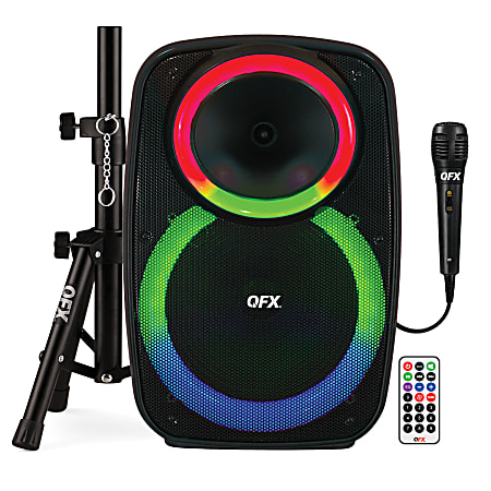 QFX Portable Bluetooth True Wireless Speaker with LEDs, Microphone & Stand, Black, PBX-157SM