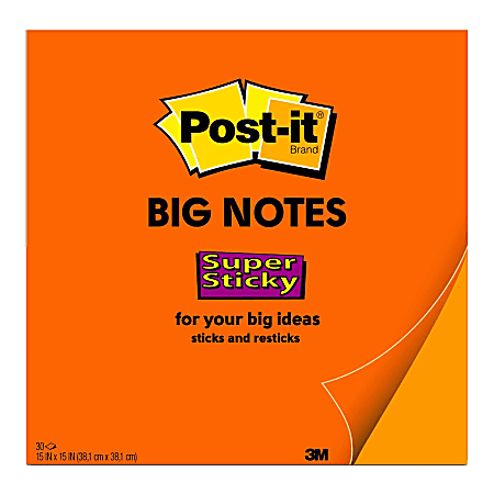 Post-it Notes Super Sticky Big Notes, 15" x 15", Neon Orange