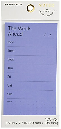 Noted by Post-it® "The Week Ahead" Planner Pad, 3.9 in. x 7.7 in.  Periwinkle 1 Pad/Pack, 100 Sheets/Pad